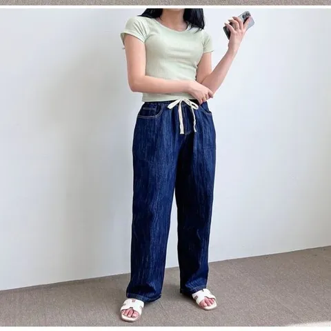 썸머 린넨 와이드핏 여름 데님 와이드 팬츠 청 여성