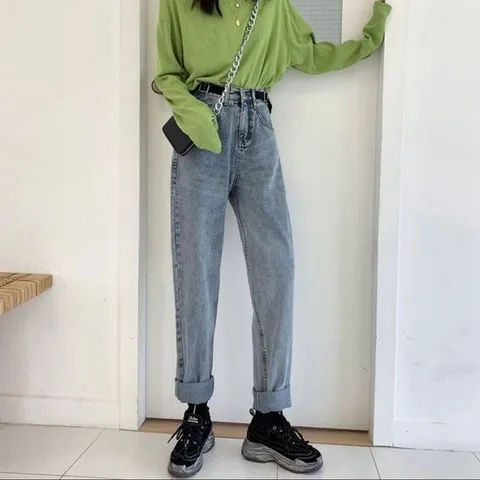 캐주얼 뒷밴딩 데일리 여성 통 청바지