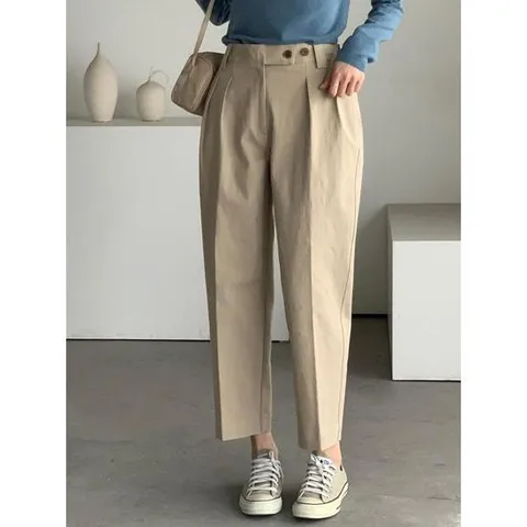 [BELLA.DOI] 뒷밴딩 배색 스판 면 팬츠