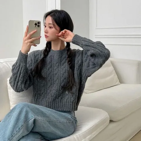 [브이와이]여자 포근 피셔맨 뉴트로 풀오버 꽈배기 스웨터