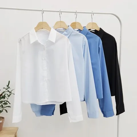 (셔츠BEST)구김없는 스판 세미 크롭 셔츠 링클프리 여성 남방