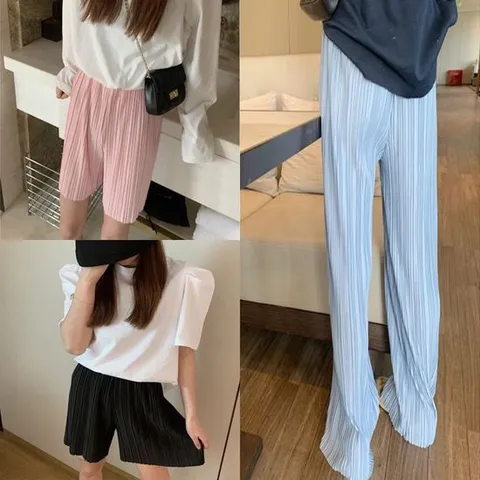 여자 하이웨이스트 플리츠 반바지 긴바지 세트 차르르