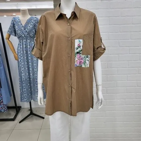 해리앤 DP01 플라워 패치 바스락 롱 셔츠 YOSP2704