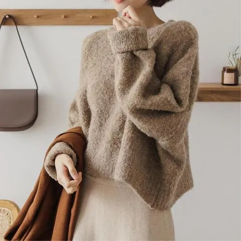 [모드제니] 부클 울 루즈핏 파스텔 라운드 니트 5컬러