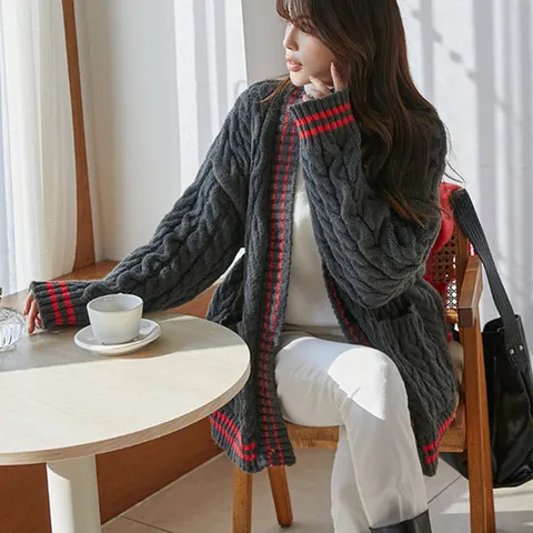 [나크21] (55~120) 꽈배기 도톰 니트가디건 NK34-J-33