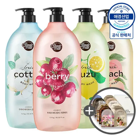 [애경]샤워메이트 내추럴 바디워시 1.2kg x2개 + 샤워볼 +디스커버리키트 6입 증정