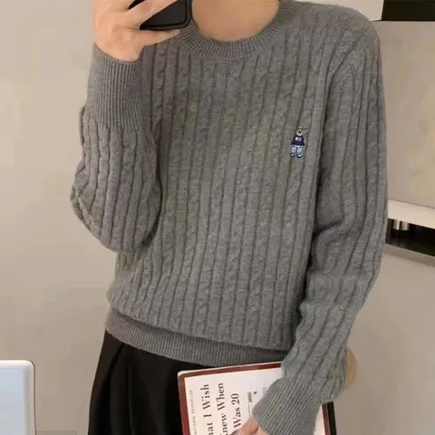 [하젤] 레팅 곰돌이 꽈배기 니트_W2998