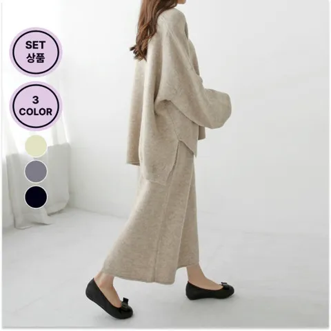 미즈큐즈 / (5588까지) 라운드넥 니트 스커트 세트 여성 투피스 겨울 가을 빅사이즈