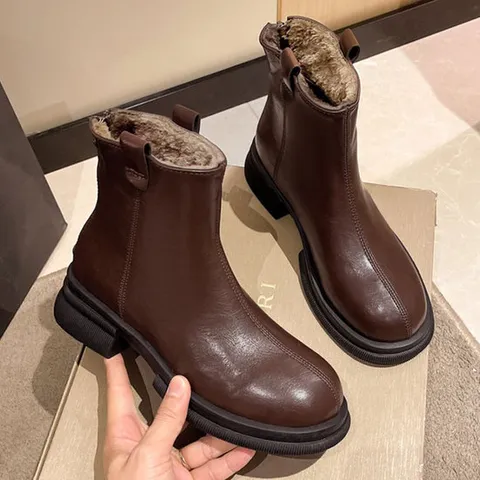 [이쁘다슈즈] 큐엘 퍼안감 집업 앵클부츠