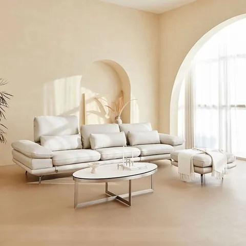 [봄소와_New Year 20%+5만원 혜택 ] 미리내 4인용 천연 슈타크 통가죽 업다운 무빙소파