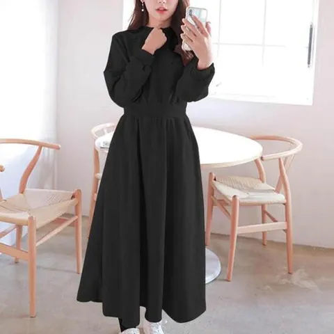 허리밴딩 플레어 긴팔 롱 원피스 가을 겨울 패션