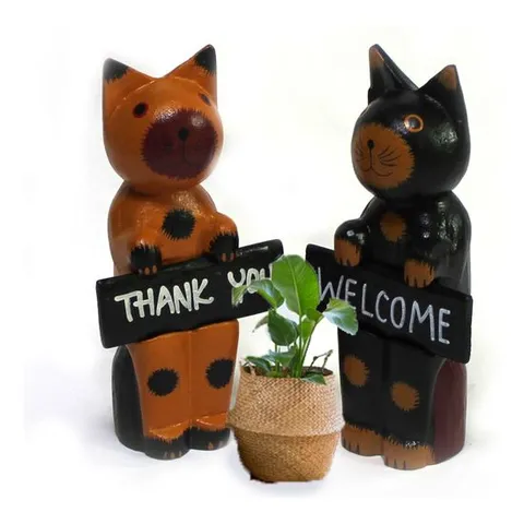 크리스마스선물 웰컴 고양이 미니어쳐 인테리어소품 목각인형 감