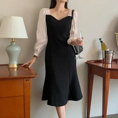 플러리싱 / 로맨틱 하트넥 쉬폰 머메이드 원피스  플러