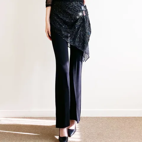 까르죠아 은은한 반짝이 사선 랩바지 스포츠 댄스복