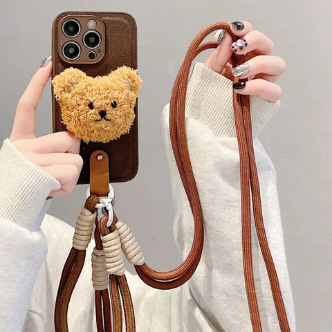 아이폰 15 14 프로 맥스 뽀글이 곰돌이 목걸이 케이스