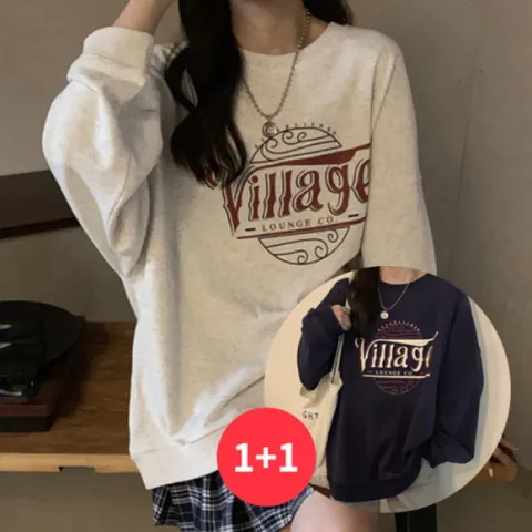 나바바 / NT1299 여성 1 + 1 프린팅 긴팔 기모 맨투맨