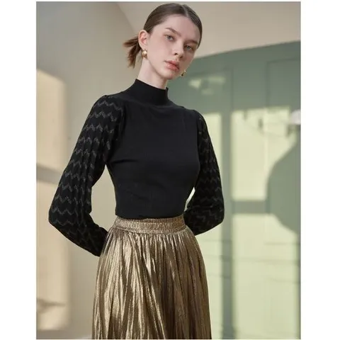 [ 롯데백화점 ][르니앤맥코이(여성)]잔골지 반폴라 퍼프소매니트 (ML02KN303FJY)