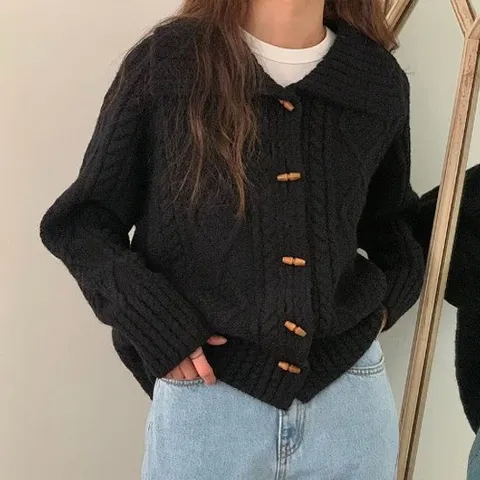 [제이0](4color) 더플 떡볶이 카라 긴팔 니트 가디건