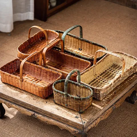 프리미엄 직사각형 라탄 수납함 정리함 바구니 피크닉