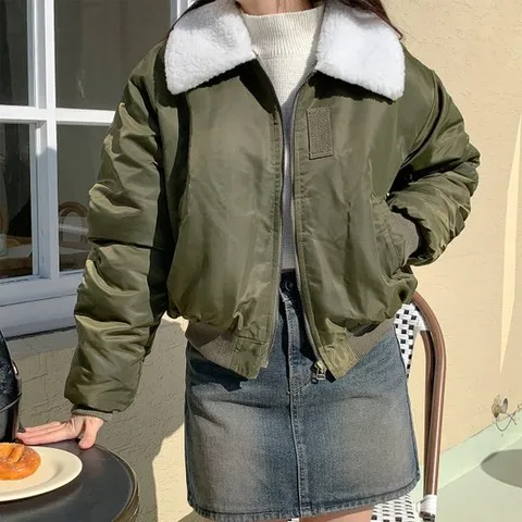 [린다샵]켈링느 푸들 셔링 크롭 항공점퍼