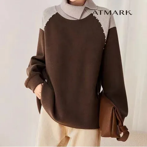 ATMARK (77까지)배색펄하이넥니티드티셔츠_AA39TS038G