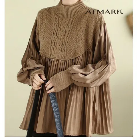 ATMARK (77까지)믹싱플리츠니트블라우스_AA39BL002G