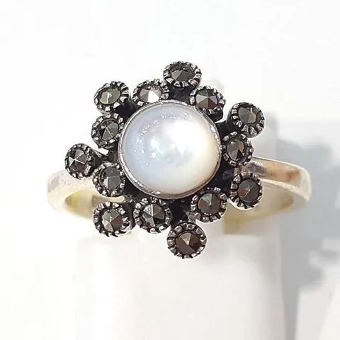 [블루케이] 자개 원석반지230914-10 8호엔틱꽃문양