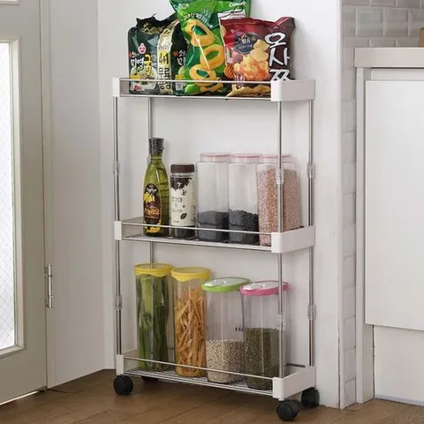 이동식수납장 높이조절 세탁기 냉장고 틈새 선반 수납장 3단 틈