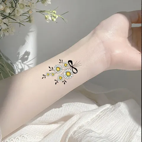민들레 꽃 타투스티커 수채화 헤나 도안 지워지는 문신