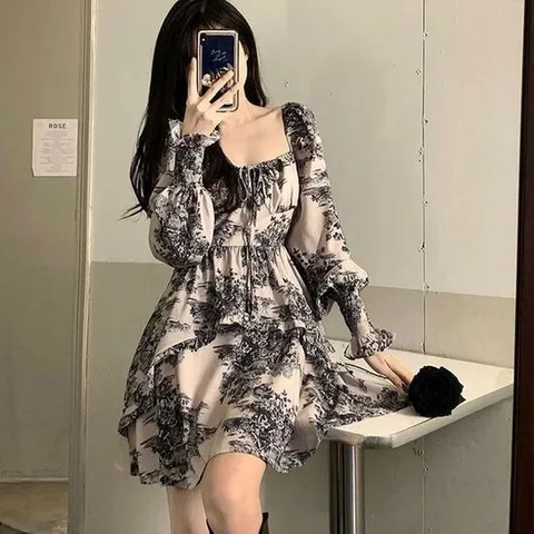 [오노마] ONM 미니 화려한 쉬폰원피스 여자투피스세트 패턴 원피