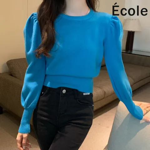 [에꼴드파리]퍼프소매 베이직 니트_F3ZWKB004Z