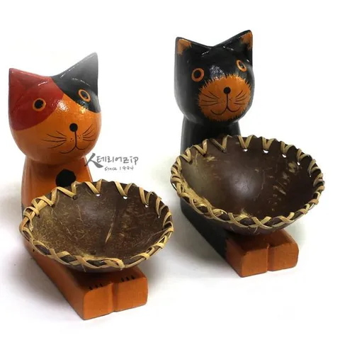 크리스마스선물 코코넛바구니 고양이 인테리어소품 목각인형 감