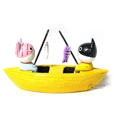 크리스마스선물 꽃배커플 고양이 노랑 인테리어소품 목각인형 감