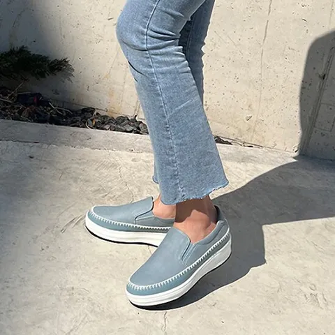 4cm 키높이 통굽 스티치 포인트 여성 슬립온