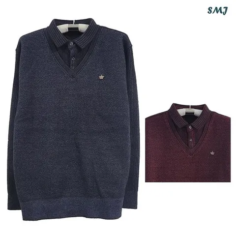 [에스엠진]SMJ1453 이중카라 기모 집업 티셔츠 중년 남성 겨울