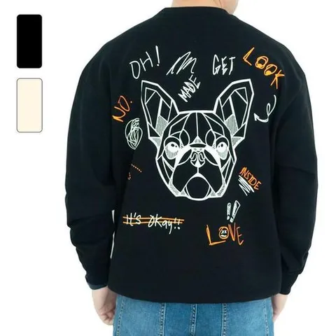 [라일리] Rly 남자 오버핏 프렌치불독 강아지 프린팅 맨투맨_RHT