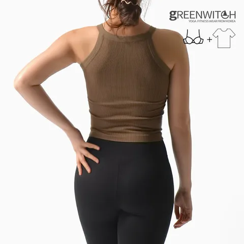 GW 골지 크롭 브라탑 홀터넥 캡나시 필라테스 요가복