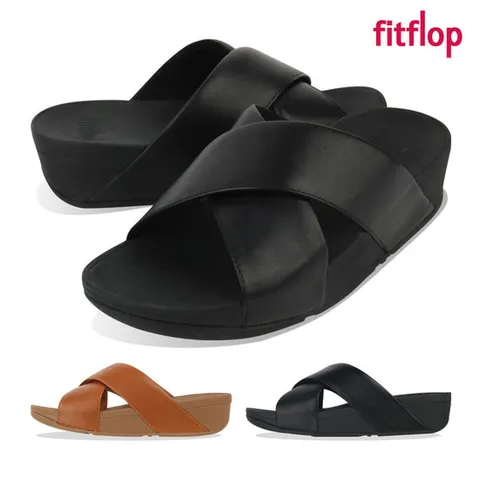 핏플랍 슬리퍼 루루 크로스 슬라이드 여성 블랙/라이트 탄 2종택1