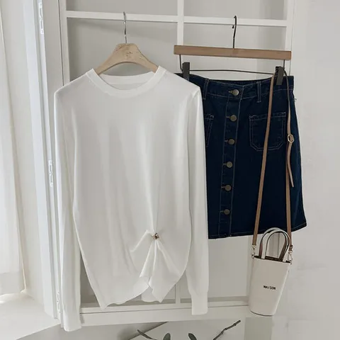 지니 여성 라운드 간절기 기본 긴팔 니트 JR-WKN-2960-아이보리