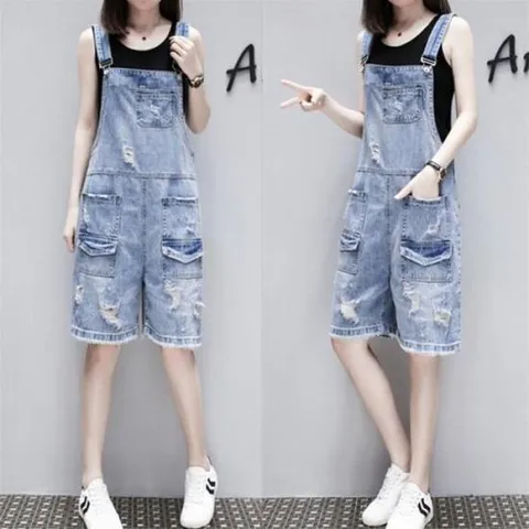 [깨비몰] 여성 멜빵 5부 청반바지 스크래치 숏팬츠