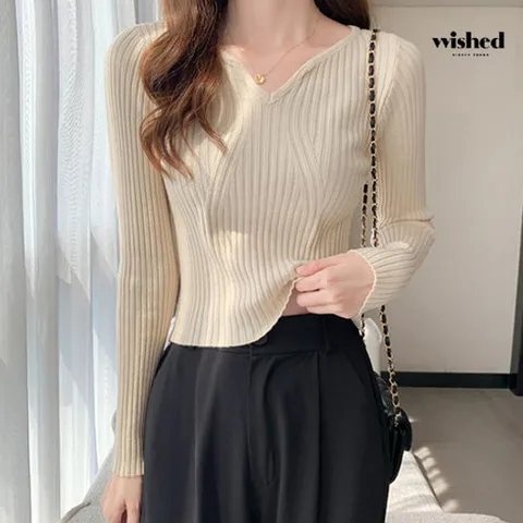 슬림핏 브이넥 베이직 골지 니트 (WIAANT026)