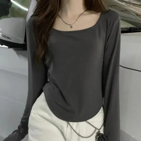 CWTT1114 스퀘어넥 언발 슬림 여성 티셔츠 기본티 저지원단