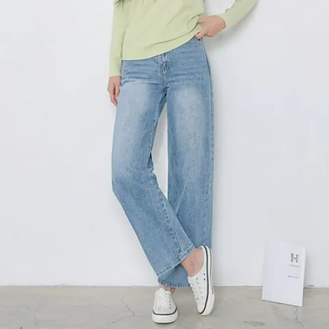 [헤이올리]탄탄한 면100 내츄럴 9부 블루진 일자 팬츠 PH1164