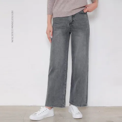 [헤이올리]면100% 탄탄데님/ 내츄럴 9부 그레이진 일자 팬츠 PH1165