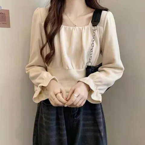 긴팔블라우스 봄 가을 스퀘어넥 여리여리 예쁜셔링