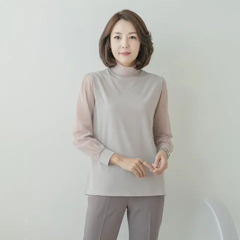 엄마옷 마담4060 티셔츠봄시스루반폴-ZTE2401087-