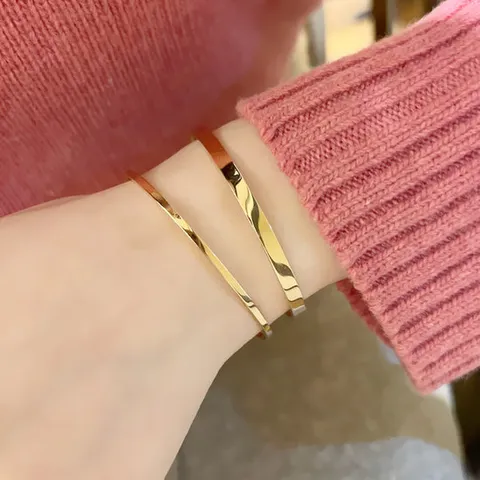 18k 4mm 레이어드 볼드 스틱 뱅글 팔찌