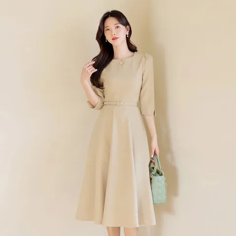 [시크라인] 페티안 원 쥬얼리 벨티드 플레어 원피스