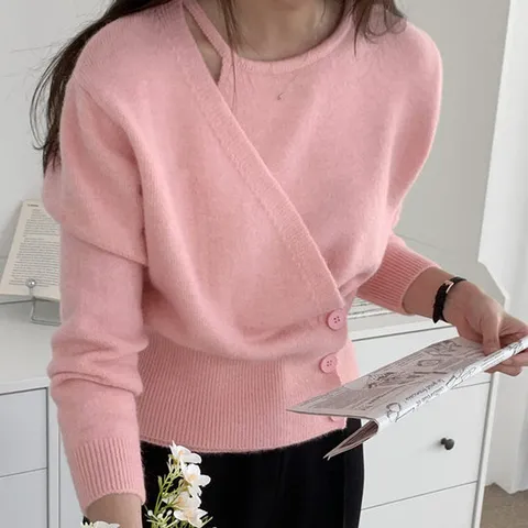 언발 랩 스트링 보송 여성 니트