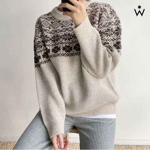 [위시드]윈터 루즈핏 눈꽃 라운드넥 캐쥬얼 니트 (WIBANT085)